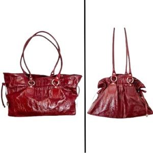 Vintage Maurizio Taiuti Italy Genuine Leather Burgundy Red Shoulder Purse Bag